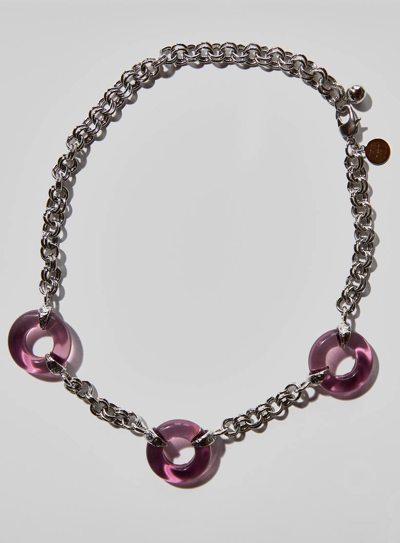 Lavender Czech glass necklace with chunky adjustable silver chain