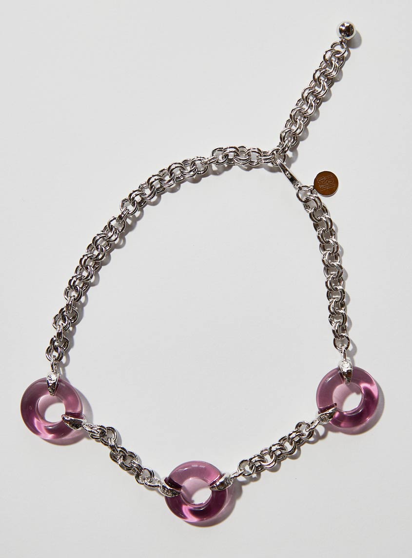 Lavender Czech glass necklace with chunky adjustable silver chain