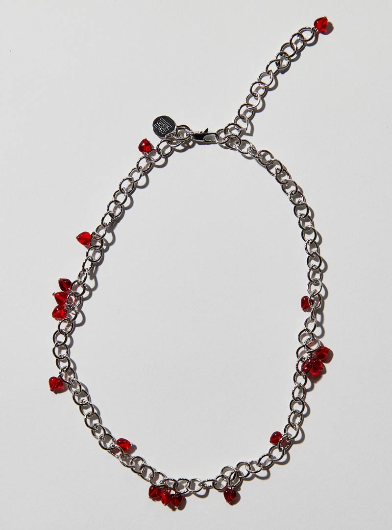 Mini Czech glass hearts on silver rhodium adjustable chain