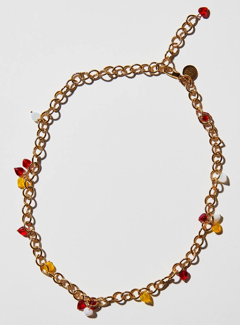 Mini Czech glass hearts on 22k gold adjustable chain