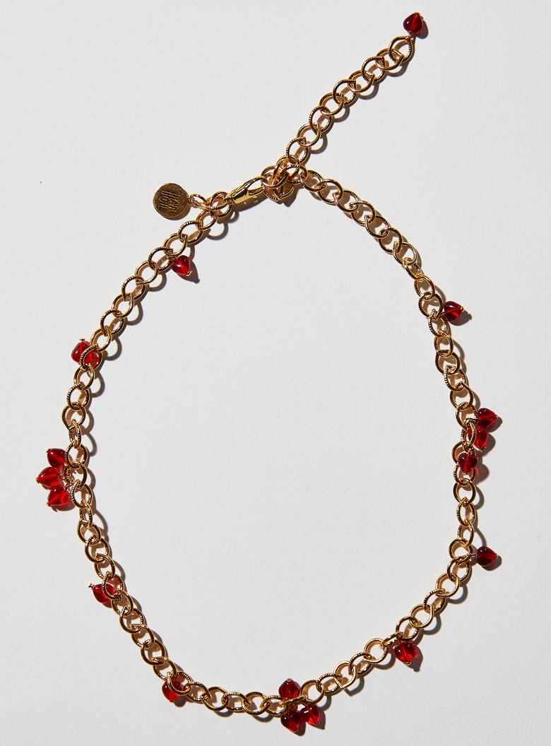 Mini Czech glass hearts on 22k gold adjustable chain