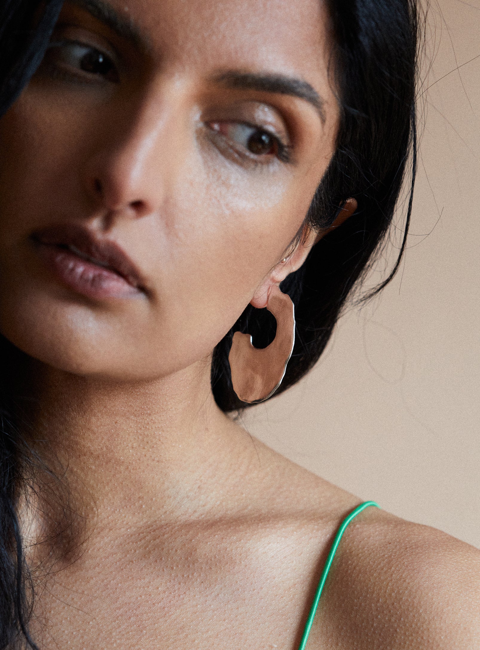 large textured oval hoops in solid sterling silver