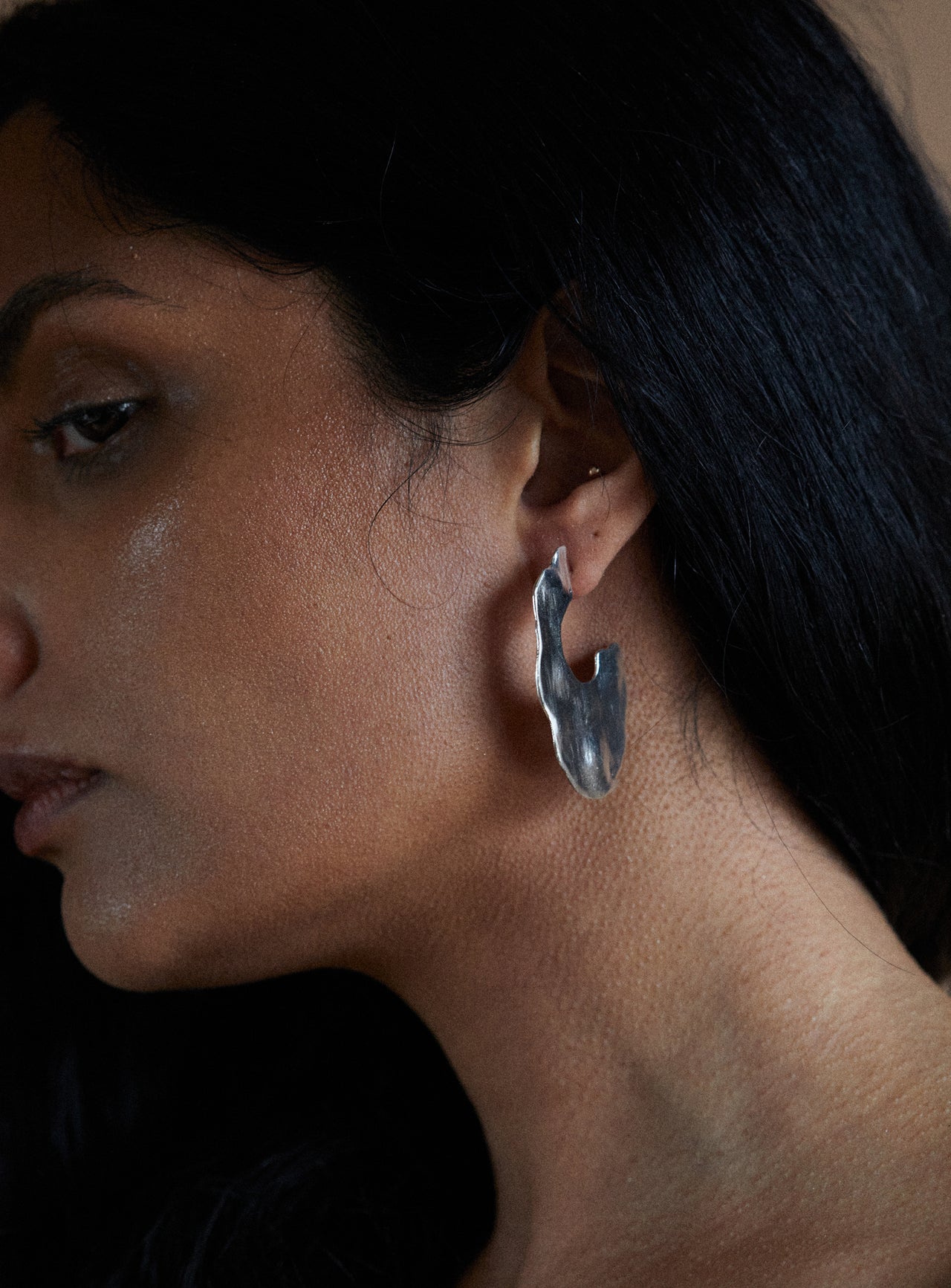 large textured oval hoops in solid sterling silver