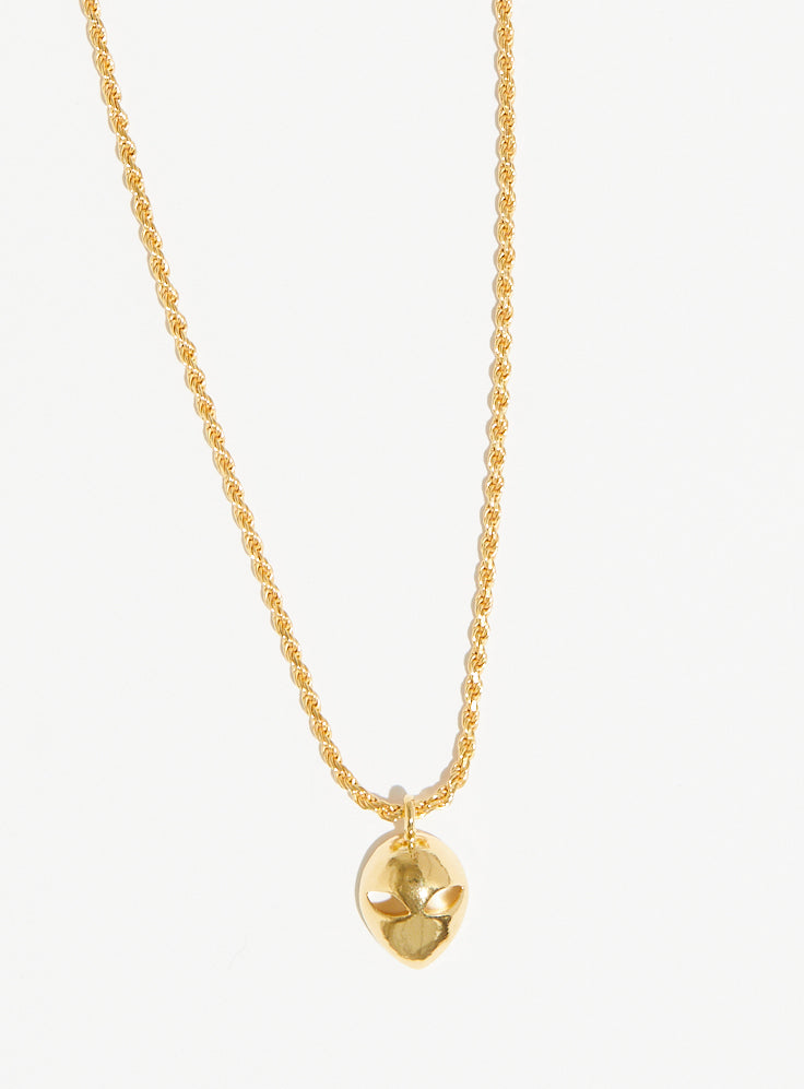 hand made alien head pendant in gold vermeil