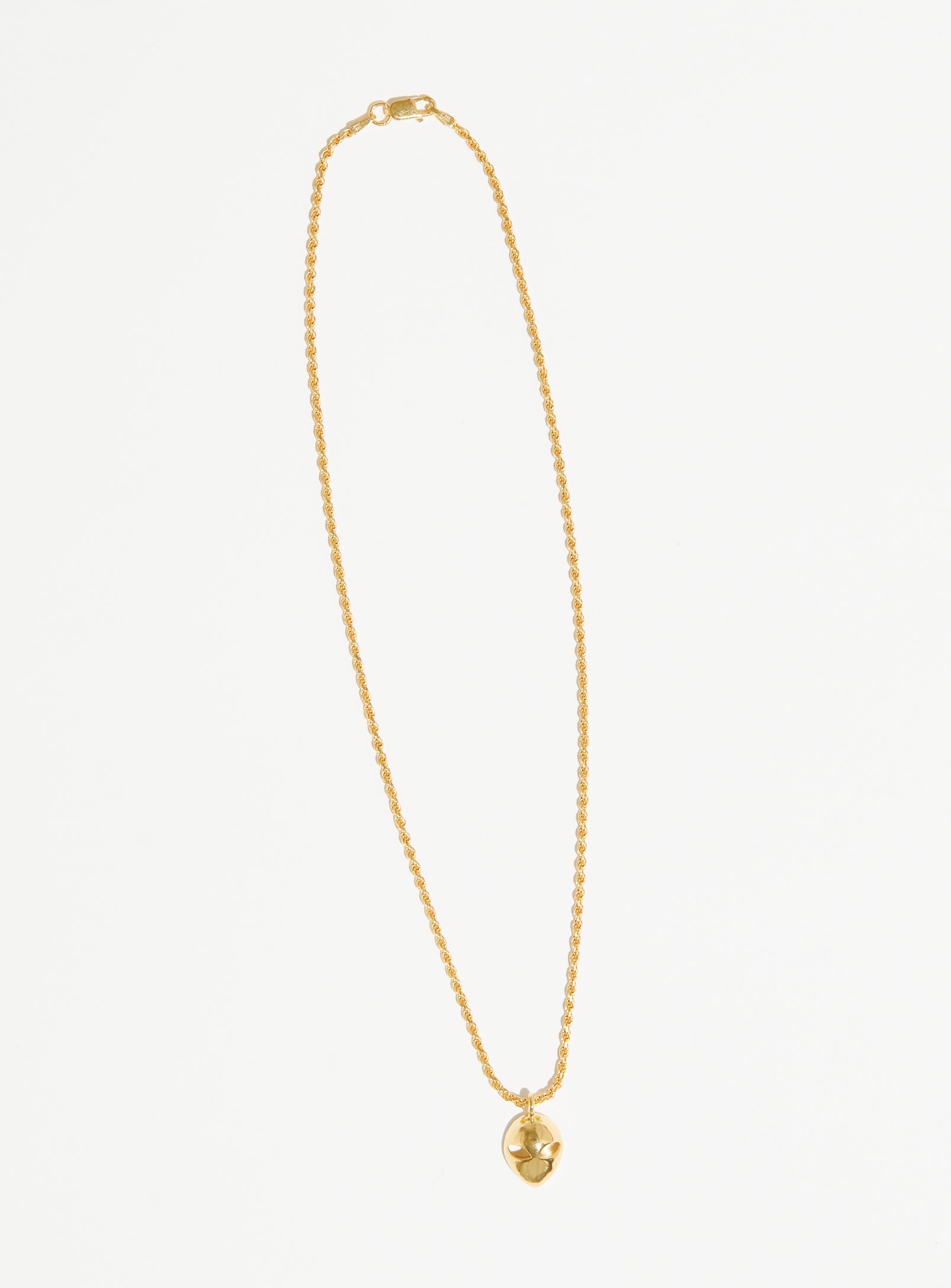 gold vermeil hand made alien head pendant on twist chain