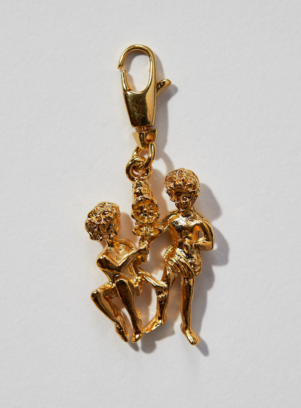 Gemini zodiac charm pendant in gold with lobster clasp