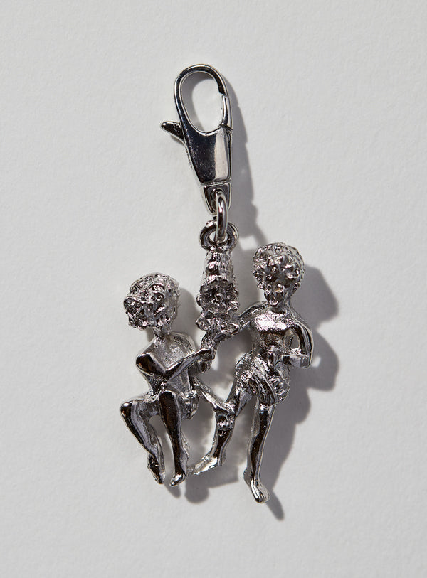 Gemini zodiac charm pendant in silver with lobster clasp