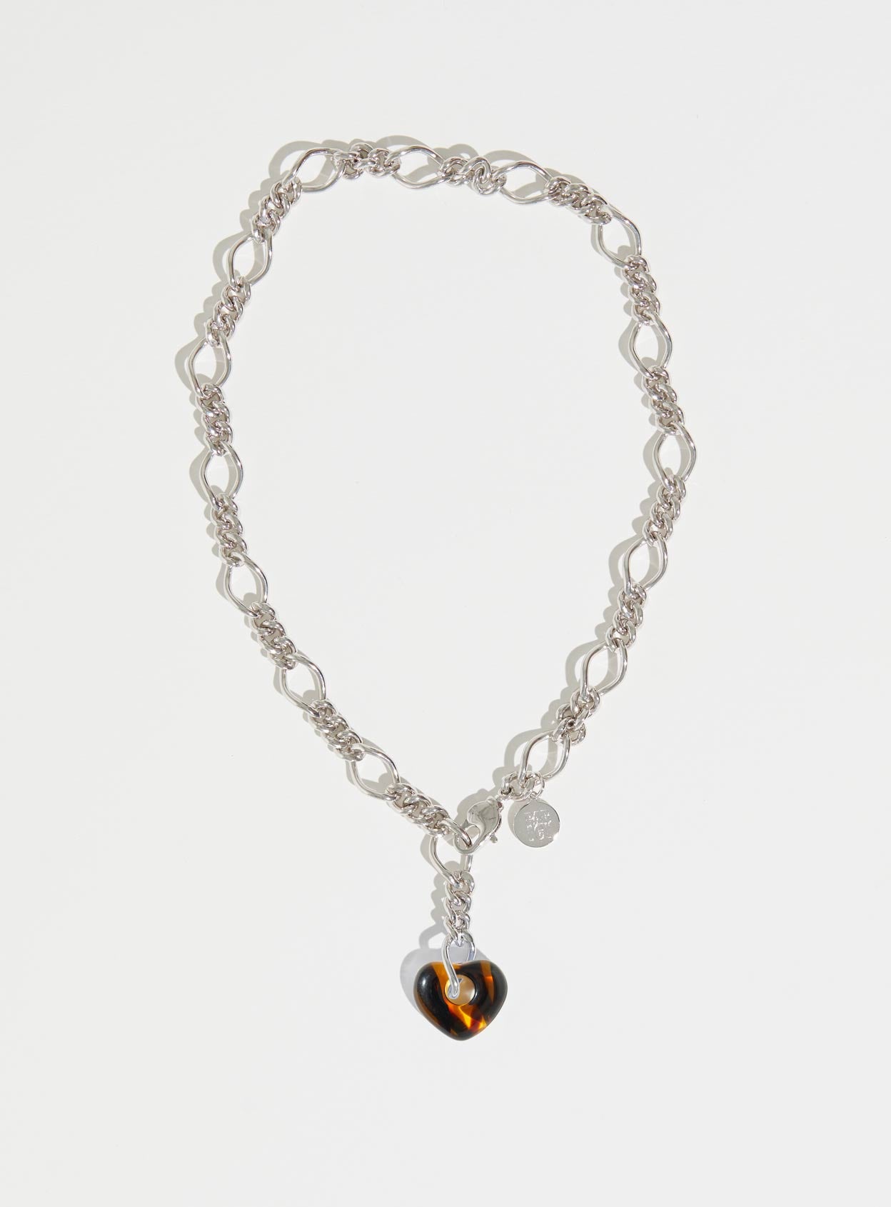 Chunky silver chain necklace with tiger's eye Czech glass heart