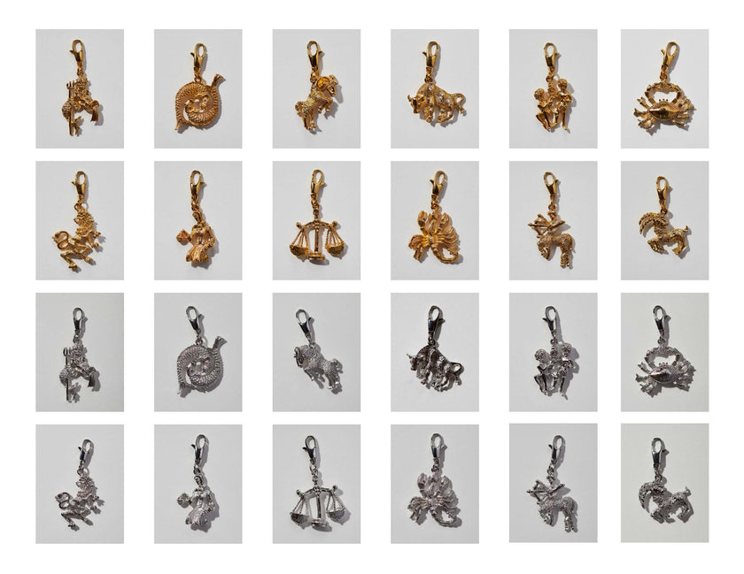 These 3 dimensional zodiac and heart pendants come in 22k gold or rhodium electroplate and a swivel lobster clasp for the best possible displaying of your astrological loving self. The charms are perfect for adding onto our available chains or any other necklace or bracelet.