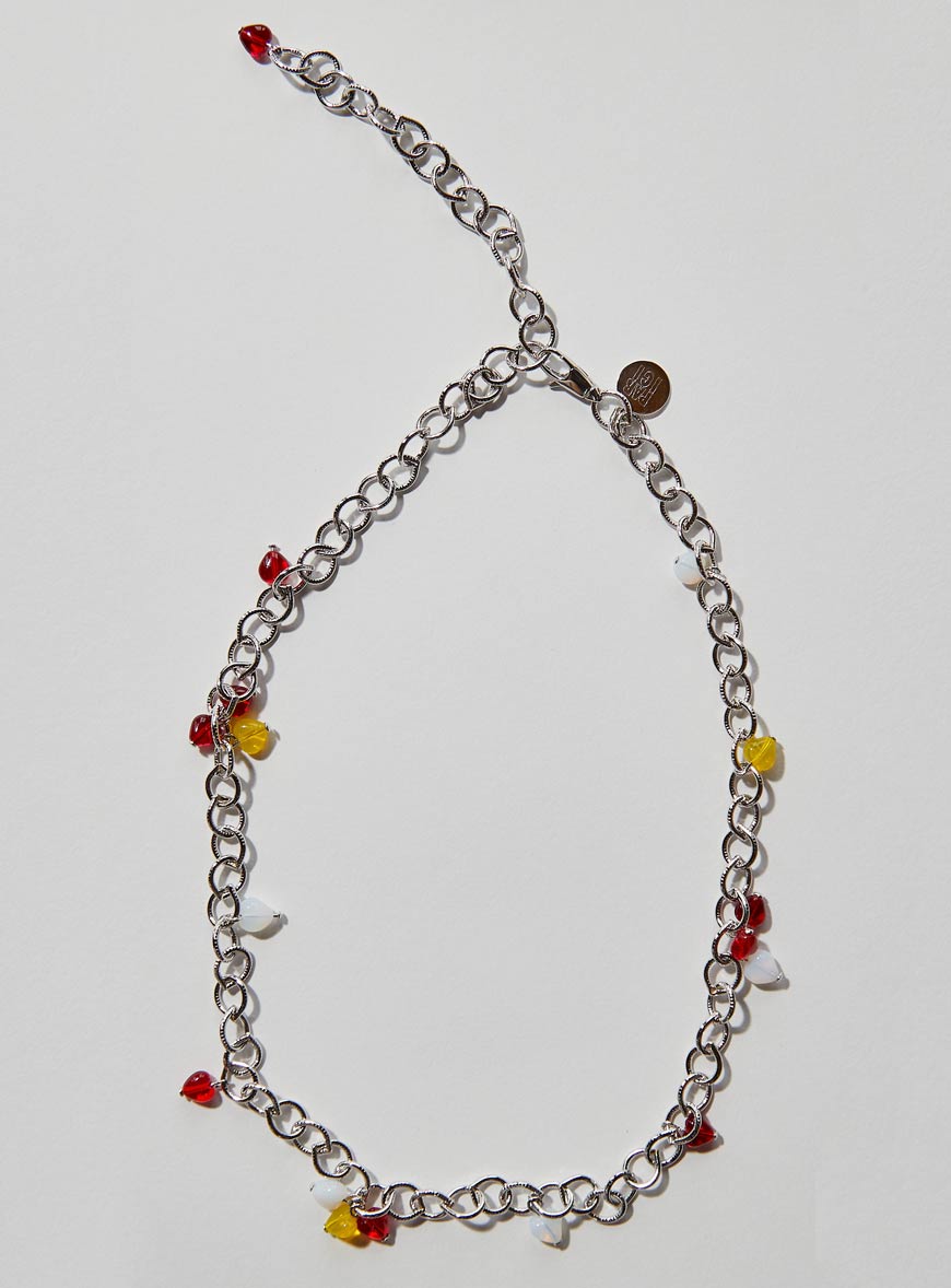 Mini Czech glass hearts on silver rhodium adjustable chain