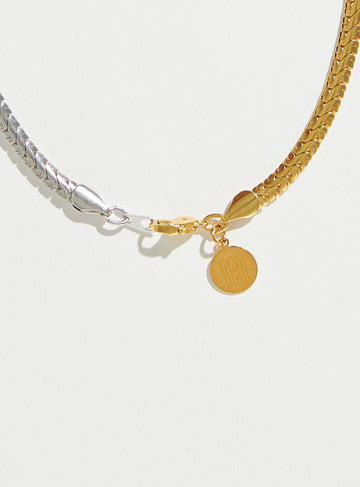 22k gold and silver 2 tone snake chain necklace